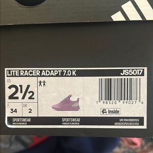 NWT Adidas Kids Lite Racer Adapt 7.0 K Lavender Sneakers